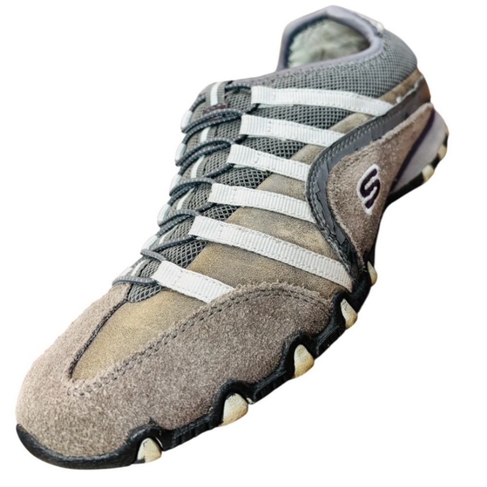 Skechers Women’s Biker Dream Come True Gray and Tan Suede Sneakers Size 8